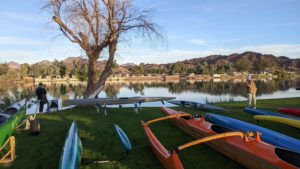 Outrigger canoes in wait